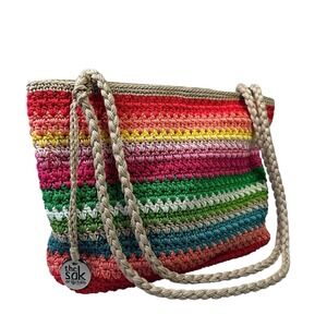 The Sak Crochet Tote Bag Multi Color Striped Boho Shoulder Bag 1000029263